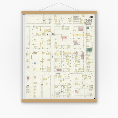 Old map wall art mockup — magnetic wood frame on white wall — Sanborn Fire Insurance Map from Ironton, Lawrence County, Ohio (1909), Sheet #0038
