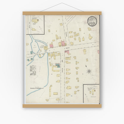 Old map wall art mockup — magnetic wood frame on white wall — Sanborn Fire Insurance Map from Gorham, Ontario County, New York (1894), Sheet #0001