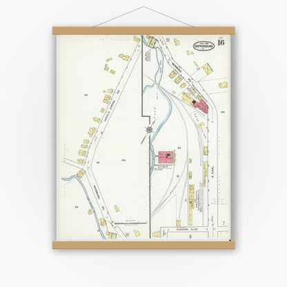 Old map wall art mockup — magnetic wood frame on white wall — Sanborn Fire Insurance Map from Shippensburg, Cumberland And Franklin Counties, Pennsylvania (1921), Sheet #0016