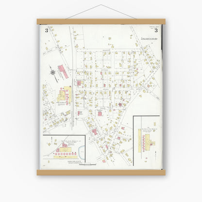 Old map wall art mockup — magnetic wood frame on white wall — Sanborn Fire Insurance Map from Oak Hill, Jackson County, Ohio (1940), Sheet #0003