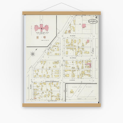 Old map wall art mockup — magnetic wood frame on white wall — Sanborn Fire Insurance Map from Chippewa Falls, Chippewa County, Wisconsin (1895), Sheet #0004