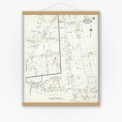 Old map wall art mockup — magnetic wood frame on white wall — Sanborn Fire Insurance Map from North Attleborough, Bristol County, Massachusetts (1916), Sheet #0011