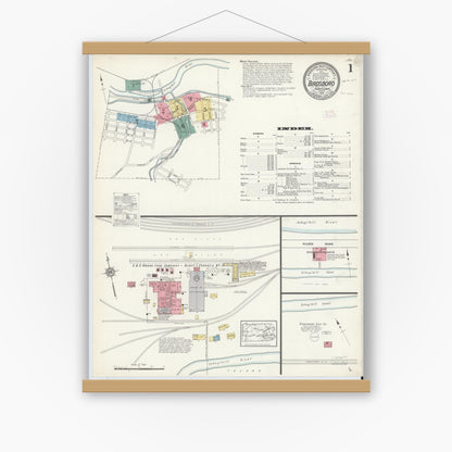 Old map wall art mockup — magnetic wood frame on white wall — Sanborn Fire Insurance Map from Birdsboro, Berks County, Pennsylvania (1912) - Complete Map Set