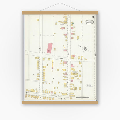 Old map wall art mockup — magnetic wood frame on white wall — Sanborn Fire Insurance Map from McSherrystown, Adams County, Pennsylvania (1899), Sheet #0003