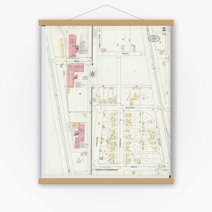 Old map wall art mockup — magnetic wood frame on white wall — Sanborn Fire Insurance Map from Sidney, Shelby County, Ohio (1898), Sheet #0002