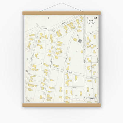 Old map wall art mockup — magnetic wood frame on white wall — Sanborn Fire Insurance Map from Athol, Worcester County, Massachusetts (1905), Sheet #0010
