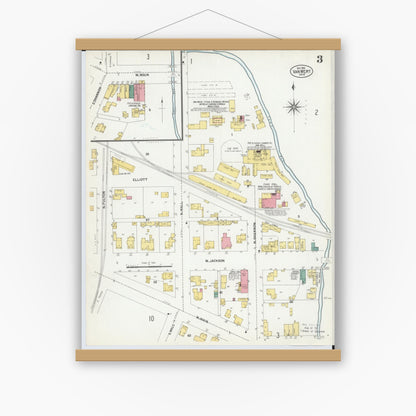 Old map wall art mockup — magnetic wood frame on white wall — Sanborn Fire Insurance Map from Van Wert, Van Wert County, Ohio (1901), Sheet #0003