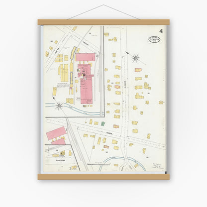 Old map wall art mockup — magnetic wood frame on white wall — Sanborn Fire Insurance Map from Geneva, Ashtabula County, Ohio (1904), Sheet #0004