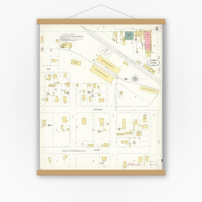 Old map wall art mockup — magnetic wood frame on white wall — Sanborn Fire Insurance Map from Dixon, Solano County, California (1900), Sheet #0002