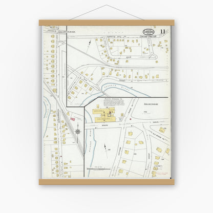 Old map wall art mockup — magnetic wood frame on white wall — Sanborn Fire Insurance Map from Concord, Middlesex County, Massachusetts (1918), Sheet #0011