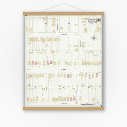 Old map wall art mockup — magnetic wood frame on white wall — Sanborn Fire Insurance Map from Chillicothe, Ross County, Ohio (1909), Sheet #0030