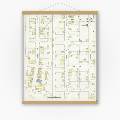 Old map wall art mockup — magnetic wood frame on white wall — Sanborn Fire Insurance Map from Spangler, Cambria County, Pennsylvania (1910), Sheet #0003