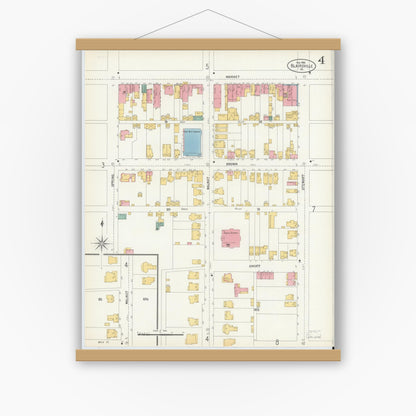 Old map wall art mockup — magnetic wood frame on white wall — Sanborn Fire Insurance Map from Blairsville, Indiana County, Pennsylvania (1903), Sheet #0004
