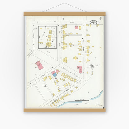 Old map wall art mockup — magnetic wood frame on white wall — Sanborn Fire Insurance Map from Franklin, Venango County, Pennsylvania (1901), Sheet #0007