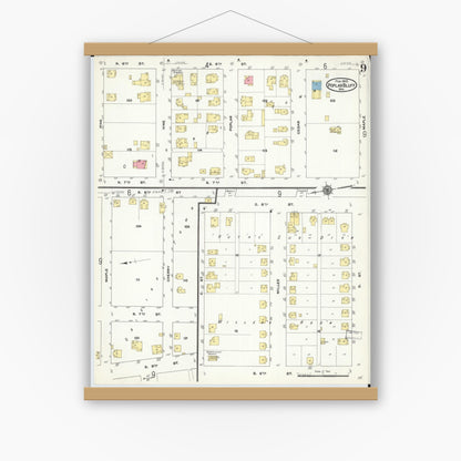 Old map wall art mockup — magnetic wood frame on white wall — Sanborn Fire Insurance Map from Poplar Bluff, Butler County, Missouri (1910), Sheet #0009