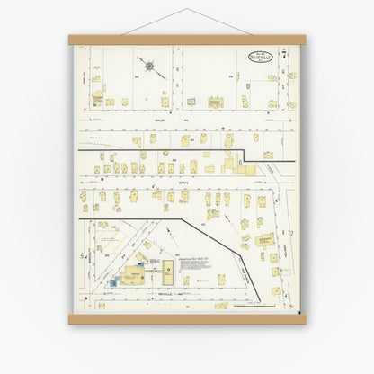 Old map wall art mockup — magnetic wood frame on white wall — Sanborn Fire Insurance Map from Dolgeville, Hirkimer County, New York (1912), Sheet #0007