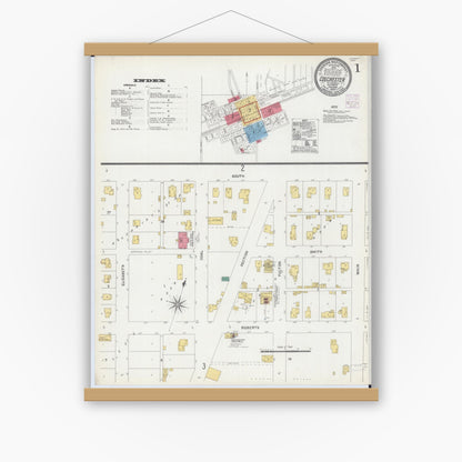 Old map wall art mockup — magnetic wood frame on white wall — Sanborn Fire Insurance Map from Colchester, Mcdonough County, Illinois (1906) - Complete Map Set