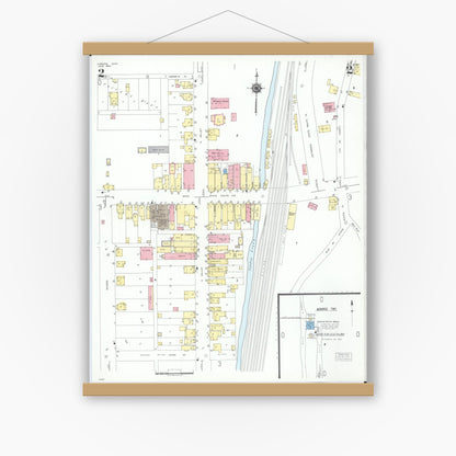 Old map wall art mockup — magnetic wood frame on white wall — Sanborn Fire Insurance Map from Corning, Perry County, Ohio (1950), Sheet #0002