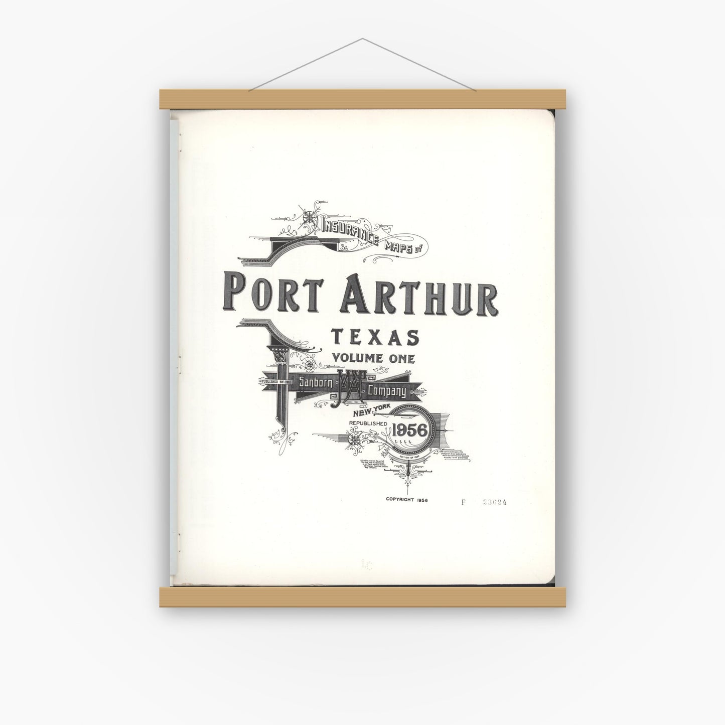 Old map wall art mockup — magnetic wood frame on white wall — Sanborn Fire Insurance Map from Port Arthur, Jefferson County, Texas (1956) - Complete Map Set