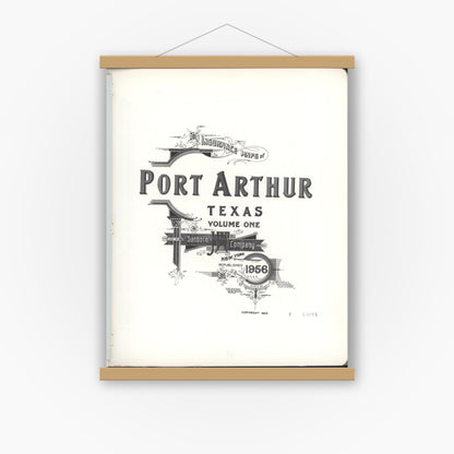 Old map wall art mockup — magnetic wood frame on white wall — Sanborn Fire Insurance Map from Port Arthur, Jefferson County, Texas (1956) - Complete Map Set