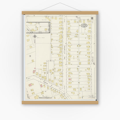 Old map wall art mockup — magnetic wood frame on white wall — Sanborn Fire Insurance Map from Salem, Columbiana County, Ohio (1915), Sheet #0011