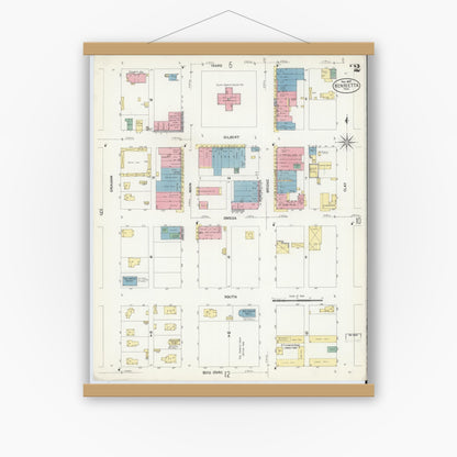 Old map wall art mockup — magnetic wood frame on white wall — Sanborn Fire Insurance Map from Henrietta, Clay County, Texas (1907), Sheet #0002