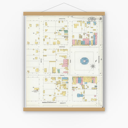 Old map wall art mockup — magnetic wood frame on white wall — Sanborn Fire Insurance Map from La Grange, Fayette County, Texas (1906), Sheet #0003