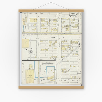Old map wall art mockup — magnetic wood frame on white wall — Sanborn Fire Insurance Map from Ashland, Ashland County, Wisconsin (1890), Sheet #0006