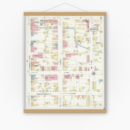 Old map wall art mockup — magnetic wood frame on white wall — Sanborn Fire Insurance Map from Winchester, Independent Cities, Virginia (1908), Sheet #0007