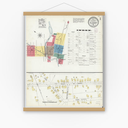 Old map wall art mockup — magnetic wood frame on white wall — Sanborn Fire Insurance Map from Olyphant, Lackawanna County, Pennsylvania (1903) - Complete Map Set