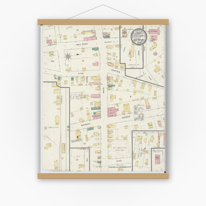 Old map wall art mockup — magnetic wood frame on white wall — Sanborn Fire Insurance Map from Sun Prairie, Dane County, Wisconsin (1894), Sheet #0001