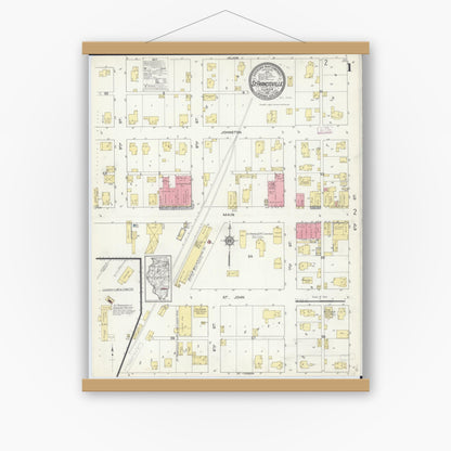 Old map wall art mockup — magnetic wood frame on white wall — Sanborn Fire Insurance Map from Saint Francisville, Lawrence County, Illinois (1913) - Complete Map Set