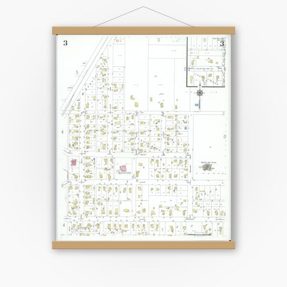 Old map wall art mockup — magnetic wood frame on white wall — Sanborn Fire Insurance Map from Weston, Wood County, Ohio (1948), Sheet #0003