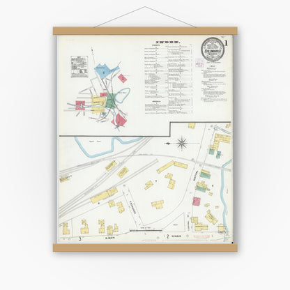 Old map wall art mockup — magnetic wood frame on white wall — Sanborn Fire Insurance Map from Baldwinville, Worcester County, Massachusetts (1905) - Complete Map Set