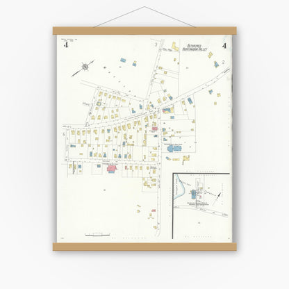 Old map wall art mockup — magnetic wood frame on white wall — Sanborn Fire Insurance Map from Bryn Athyn, Montgomery County, Pennsylvania (1933), Sheet #0004