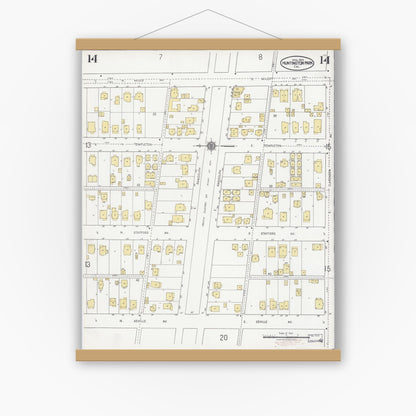 Old map wall art mockup — magnetic wood frame on white wall — Sanborn Fire Insurance Map from Huntington Park, Los Angeles County, California (1924), Sheet #0014