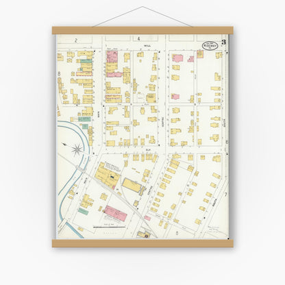 Old map wall art mockup — magnetic wood frame on white wall — Sanborn Fire Insurance Map from Ridgway, Elk County, Pennsylvania (1904), Sheet #0003