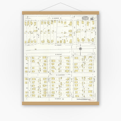 Old map wall art mockup — magnetic wood frame on white wall — Sanborn Fire Insurance Map from Herrin, Williamson County, Illinois (1922), Sheet #0010