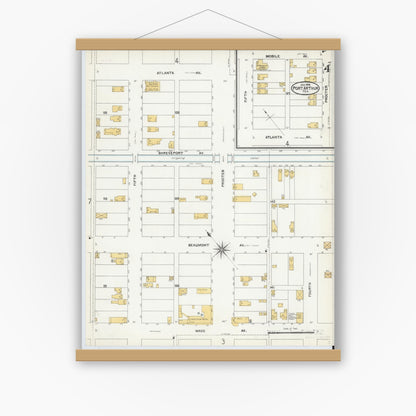 Old map wall art mockup — magnetic wood frame on white wall — Sanborn Fire Insurance Map from Port Arthur, Jefferson County, Texas (1904), Sheet #0004