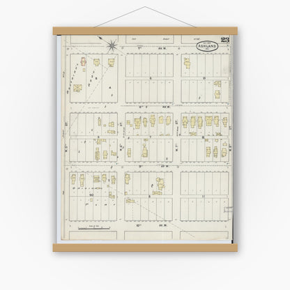 Old map wall art mockup — magnetic wood frame on white wall — Sanborn Fire Insurance Map from Ashland, Ashland County, Wisconsin (1890), Sheet #0023