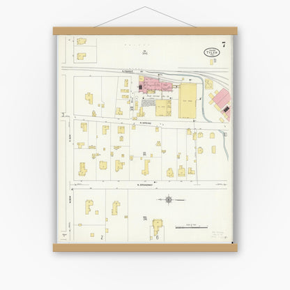 Old map wall art mockup — magnetic wood frame on white wall — Sanborn Fire Insurance Map from Tyler, Smith County, Texas (1912), Sheet #0007