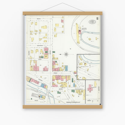 Old map wall art mockup — magnetic wood frame on white wall — Sanborn Fire Insurance Map from Berea, Cuyahoga County, Ohio (1901), Sheet #0002