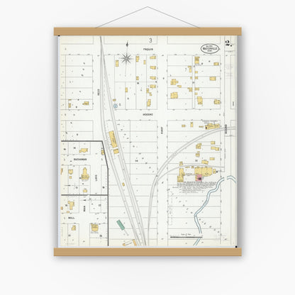 Old map wall art mockup — magnetic wood frame on white wall — Sanborn Fire Insurance Map from Waterville, Le Sueur County, Minnesota (1900), Sheet #0002