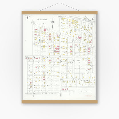 Old map wall art mockup — magnetic wood frame on white wall — Sanborn Fire Insurance Map from Bensenville, Dupage County, Illinois (1933), Sheet #0004