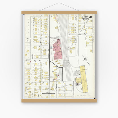 Old map wall art mockup — magnetic wood frame on white wall — Sanborn Fire Insurance Map from Wellsville, Columbiana County, Ohio (1915), Sheet #0011