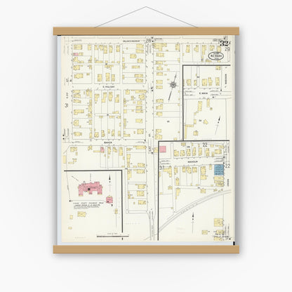 Old map wall art mockup — magnetic wood frame on white wall — Sanborn Fire Insurance Map from Newark, Licking County, Ohio (1912), Sheet #0032