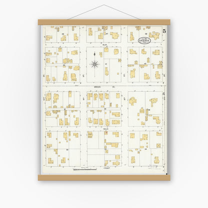 Old map wall art mockup — magnetic wood frame on white wall — Sanborn Fire Insurance Map from Orange, Orange County, Texas (1904), Sheet #0005