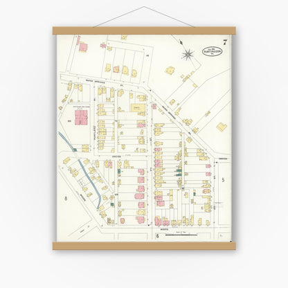 Old map wall art mockup — magnetic wood frame on white wall — Sanborn Fire Insurance Map from Huntingdon, Huntingdon County, Pennsylvania (1906), Sheet #0007