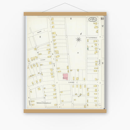 Old map wall art mockup — magnetic wood frame on white wall — Sanborn Fire Insurance Map from Du Bois, Clearfield County, Pennsylvania (1896), Sheet #0010