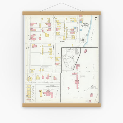 Old map wall art mockup — magnetic wood frame on white wall — Sanborn Fire Insurance Map from Lewisburg, Union County, Pennsylvania (1901), Sheet #0007